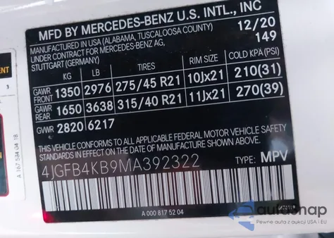 2021 Mercedes-Benz Gle 350 4Matic from USA, damaged, VIN 4JGFB4KB9MA392322